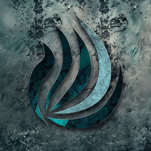 Modern logo in teal and gray with an abstract background