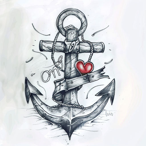 Sailor anchor tattoo with 'Mom' heart vintage American