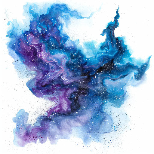 Vivid blue and purple nebula-like colors forming the Scorpius constellation shape, tattoo-style on white background.