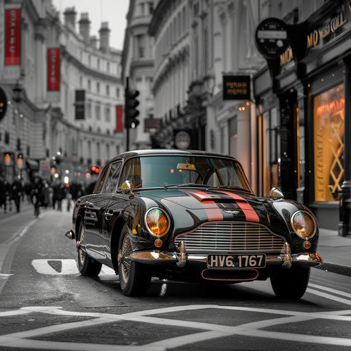 Vintage taxi cab version of Aston Martin DB6 with classic pattern