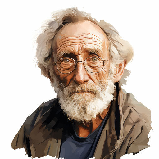 Old man in Chiaroscuro Art style on white background