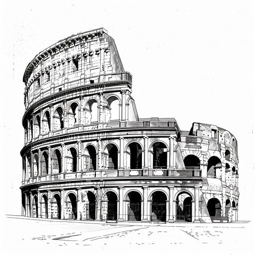 Tattoo of the Roman Colosseum in detail on white background