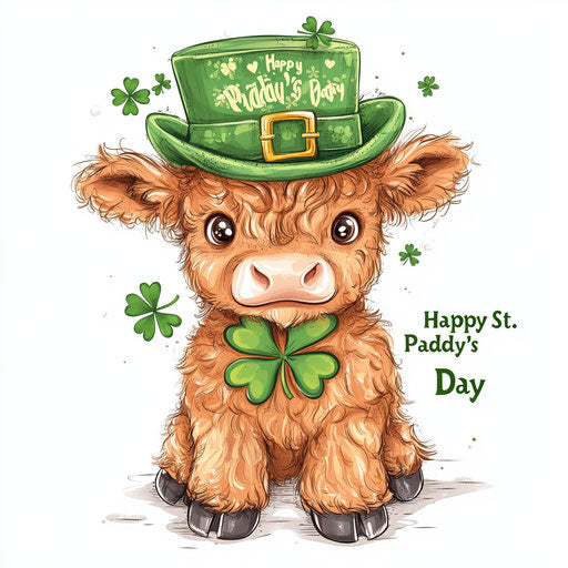 Cute baby Highland cow with green hat