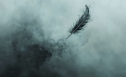 Eagle feather falling in air, light turquoise and dark gray style