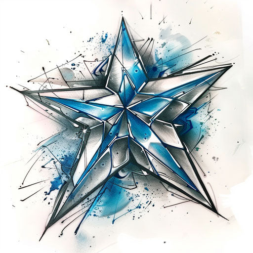 Futuristic nautical star with silver and blue metallic shades