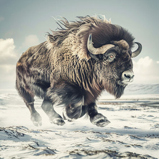 Musk ox in motion in the arctic wild