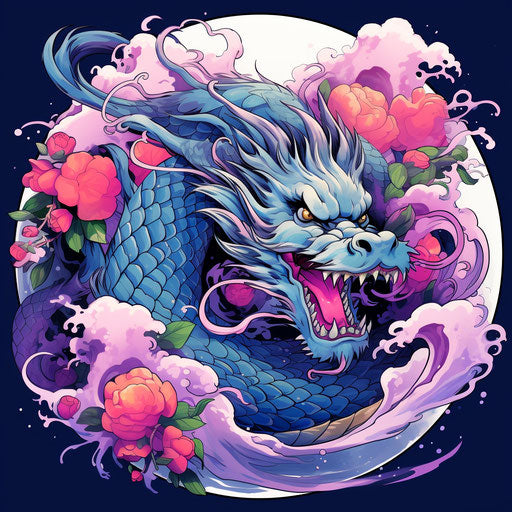 Dragon tattoos, light navy and purple style