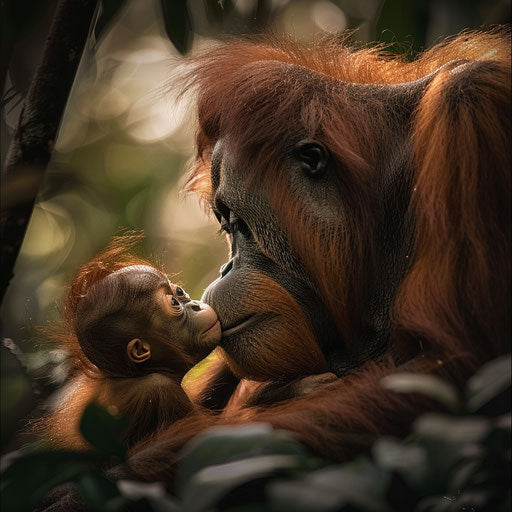 Tender embrace between a Tapanuli orangutan mother and her infant