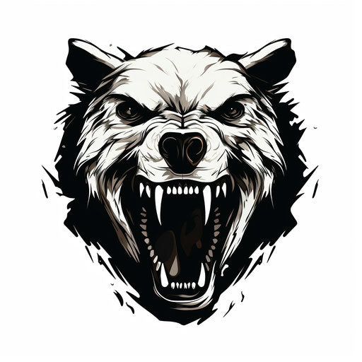 Grizzly bear skull in black and white, simplistic vector art style