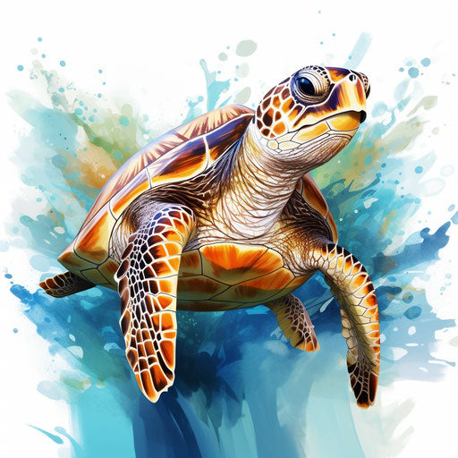 Sea turtle clipart in the style of Oil painting, on a white background