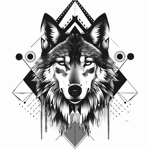 Dramatic geometric wolf tattoo sketch