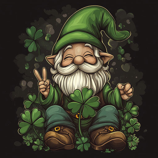 Gävle gnome with four-leaf clover and peace sign