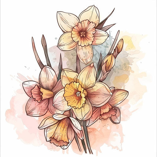 Daffodil bouquet, romantic tattoo sketch style