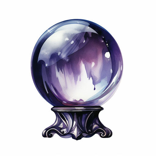 Crystal ball in Chiaroscuro Art style on white background