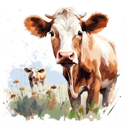 Cute cow clipart in the style of Impressionistic Art, on a white background