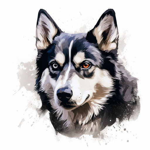 Husky illustration in the style of Chiaroscuro Art, on white background