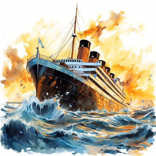Titanic clipart in the style of Oil painting, on a white background