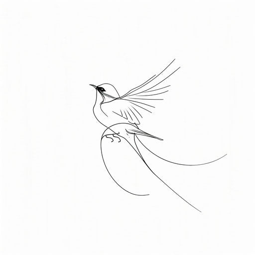 Minimalist line art sparrow tattoo design