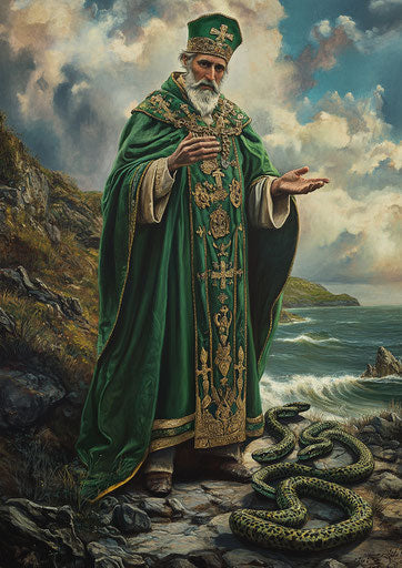 The encounter of Saint Patrick with snakes on an Irish hillside