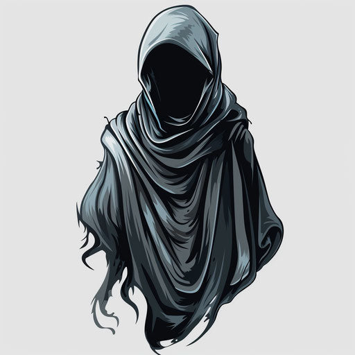 Elegant flat tattoo sketch of a mysterious hooded figure