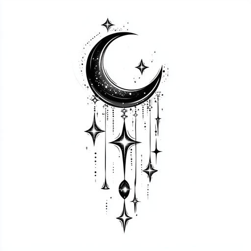 Crescent moon and stars, flat tattoo sketch inner elbow tattoo