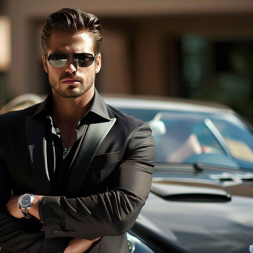 Businessman in front of luxury car