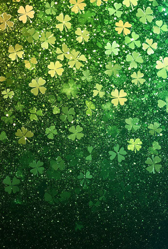 St. Patrick's Day background with shamrocks and glitter