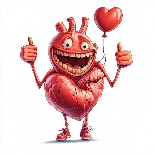 Humorous caricature of a human heart with human traits