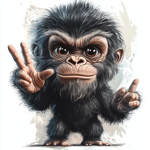 Humorous caricature of a gorilla with human characteristics