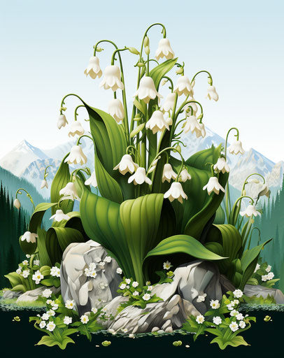 Valley of lilies, unique graphic style, lively mountains