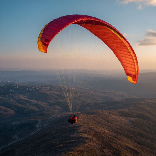 Aerial View of a Paraglider Over Scenic Landscape