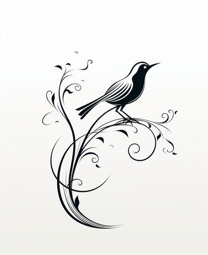 Elegant bird drawing in black on white background