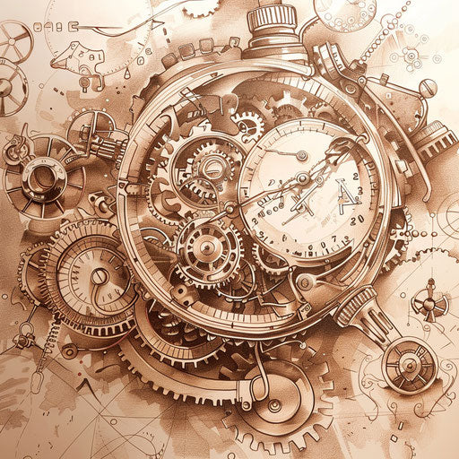 Steampunk tattoo design with gears and clocks
