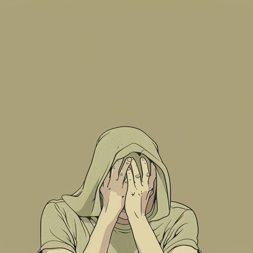 Illustration of anxiety with flat olive background