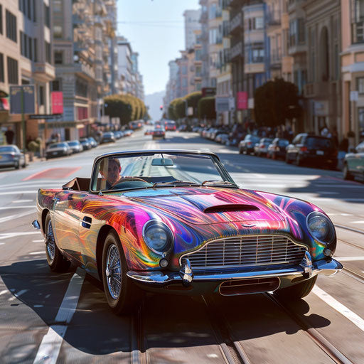 Aston Martin DB6 Convertible with Psychedelic Paint Job in '60s San Francisco