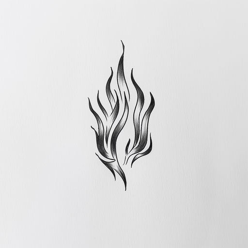 Minimalistic flame tattoo concept in black and grey on white background