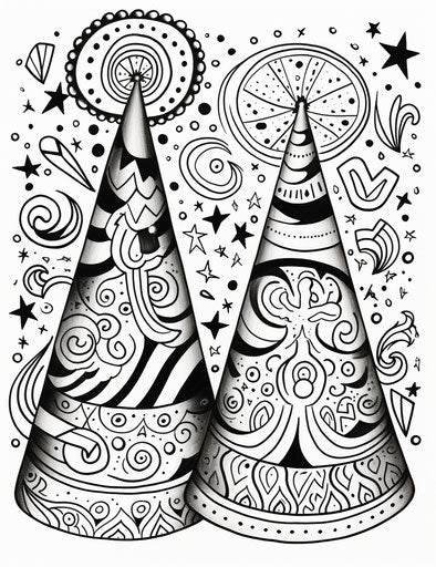 Two birthday hats with let's party coloring pages, lively nabis connection