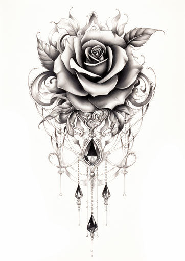 Black and white rose tattoo design, misty gothic style