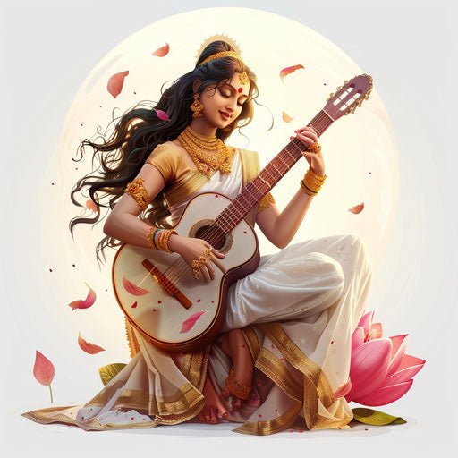 Photo-realistic Saraswati clipart with flat white background