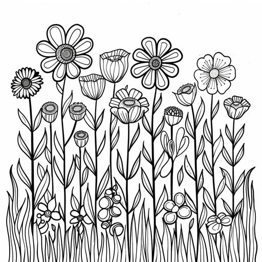 A row of simple flowers in a garden bed