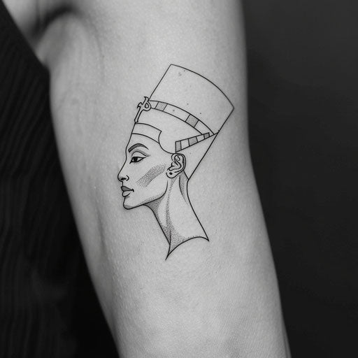 Minimalist flat tattoo sketch of Nefertiti's profile