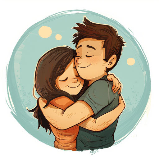 Cartoon couple hugging, colorful intensity