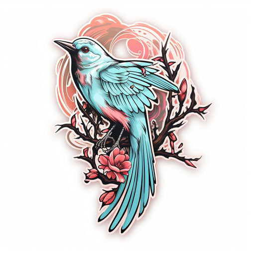 Bird tattoo car magnet 4x6 in velvia style light aquamarine