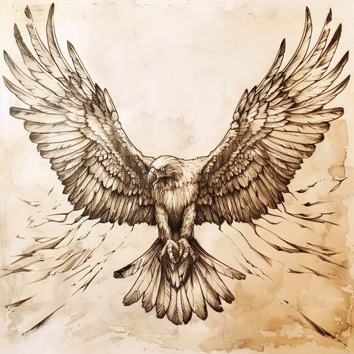 Vintage style eagle wings tattoo sketch in sepia tones