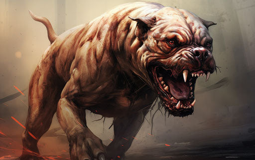 Pit bull dog with shaved chin and teeth, explosive style, light maroon, iso 200, junglecore, great depression, all of the above, manticore 35:22