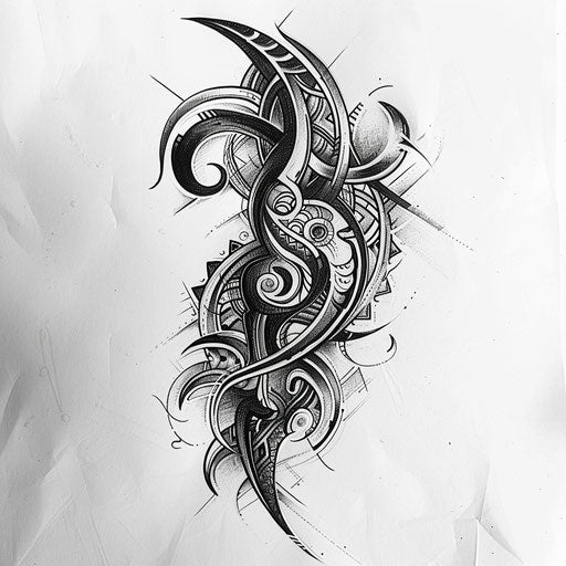 Elegant tattoo sketch of neo tribal designs with flowing organic shapes