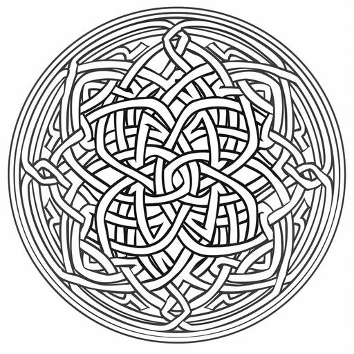 Circle with intricate Celtic knot design. Coloring page