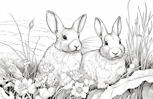 Animal coloring page of colorful rabbits