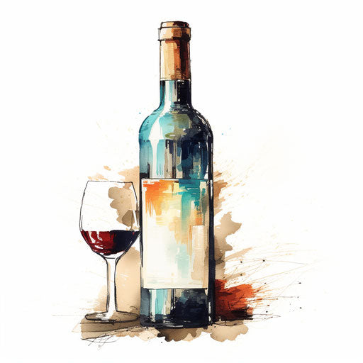 Impressionistic wine bottle clipart on white background