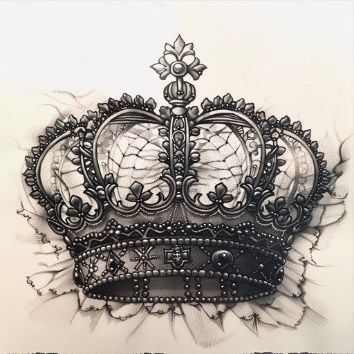 Royal crown in black and gray lace on white background